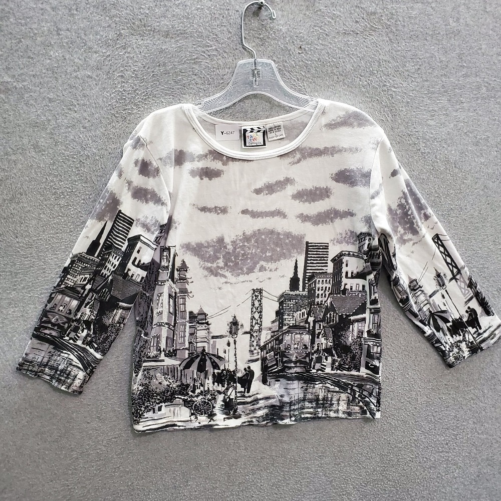 San Francisco Girls Top Large Gray‎ Cityscape Sketch Artsy T-Shirt 3/4 Sleeve